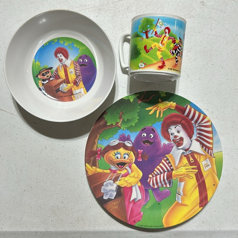 Brand new 1991 McDonalds Mug and Bowl and Plate Vintage Set